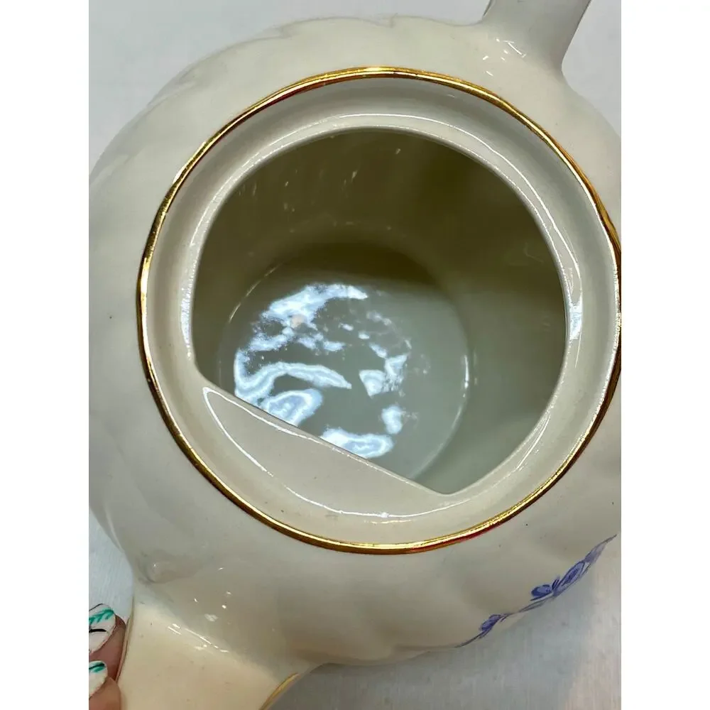 Windsor England Blue White Floral Teapot Individual Size Gold Trim